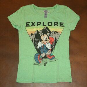 Disney Mickey Mouse Explore Mountains Girls Small 6/ 6X T-Shirt Lt Green NEW Tee